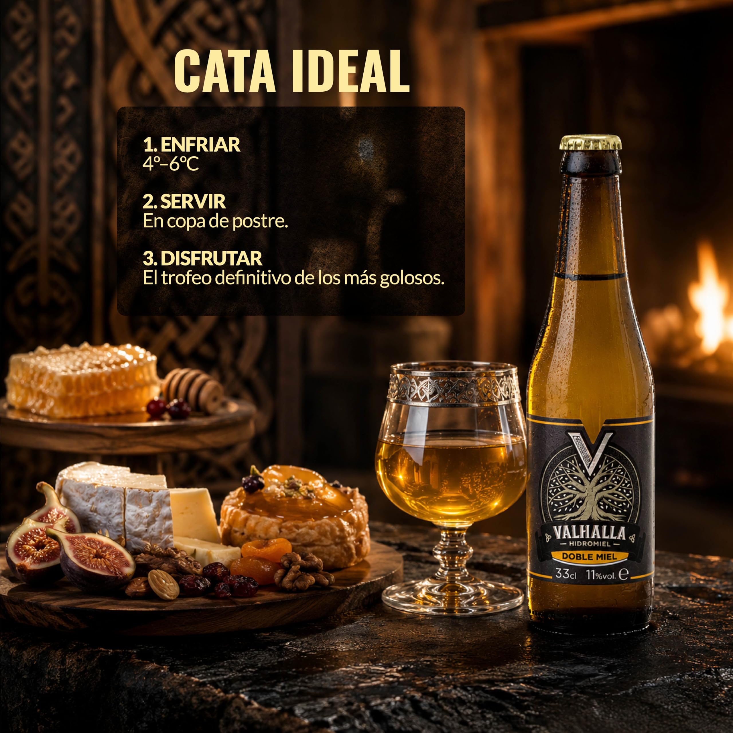 Valhalla Hidromiel Doble Miel | Cerveza Artesanal Estilo Show Mead Dulce | Bebida Natural con Aroma de Higos Pasas y Flores | Caja 12 Botellines 33cl | Sin Gluten ni Sulfitos | 11% Grados Alcohol