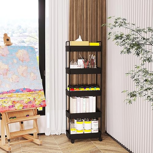 Miniatura 30 de Buzowruil Carrito de almacenamiento rodante de 3 niveles, organizador de estantería móvil, carrito utilitario con ruedas para cocina, baño,