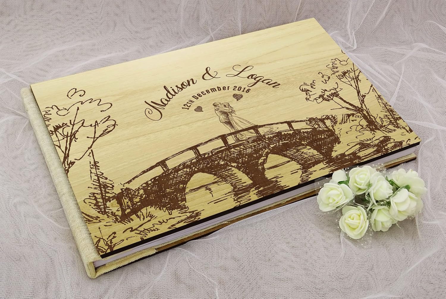Handmade Personalized Guest Book Rustic Wedding Wood Wooden Engraved Name Advice Book- 50 Pages