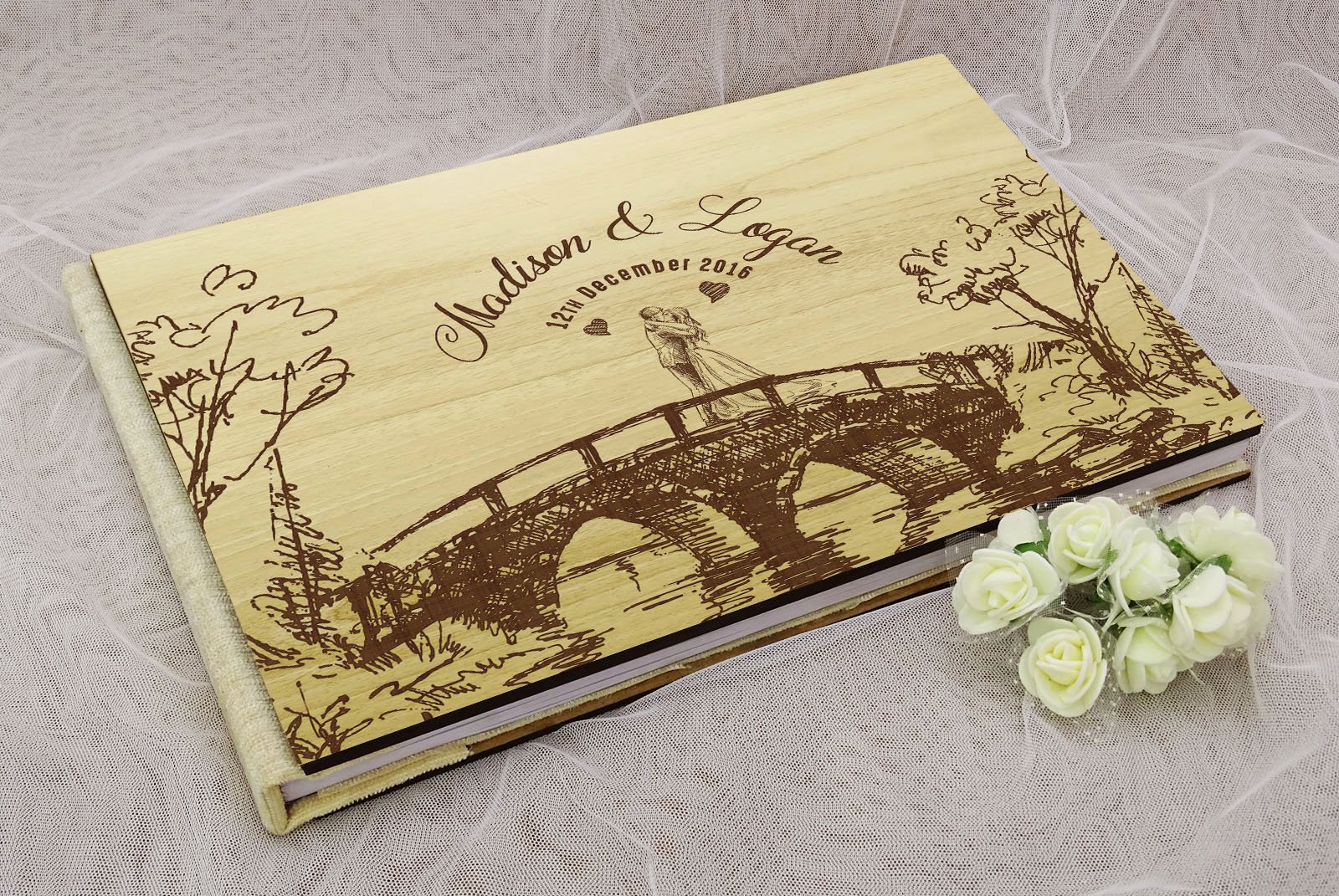 Darling Souvenir handgemachte personalisierte Gästebuch rustikale Hochzeit Holz gravierten Namen Beratung Book- 50 Seiten