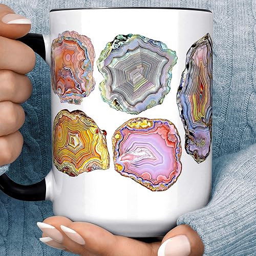 Agate Geode Mug – Colorful Crystal Slice Coffee Cup with Vibrant Rock Art – 11oz or 15oz Ceramic, White or Black Handle – Gift for Gemstone & Nature