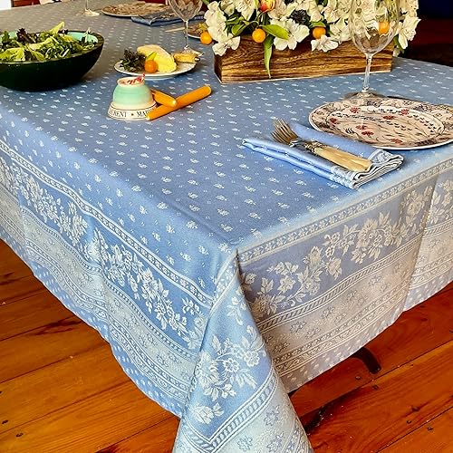 Amelie Michel Mantel de jacquard francés en Durance, azul claro, resistente a las manchas, fácil cuidado, lavable a máquina, fabricado en Francia 63