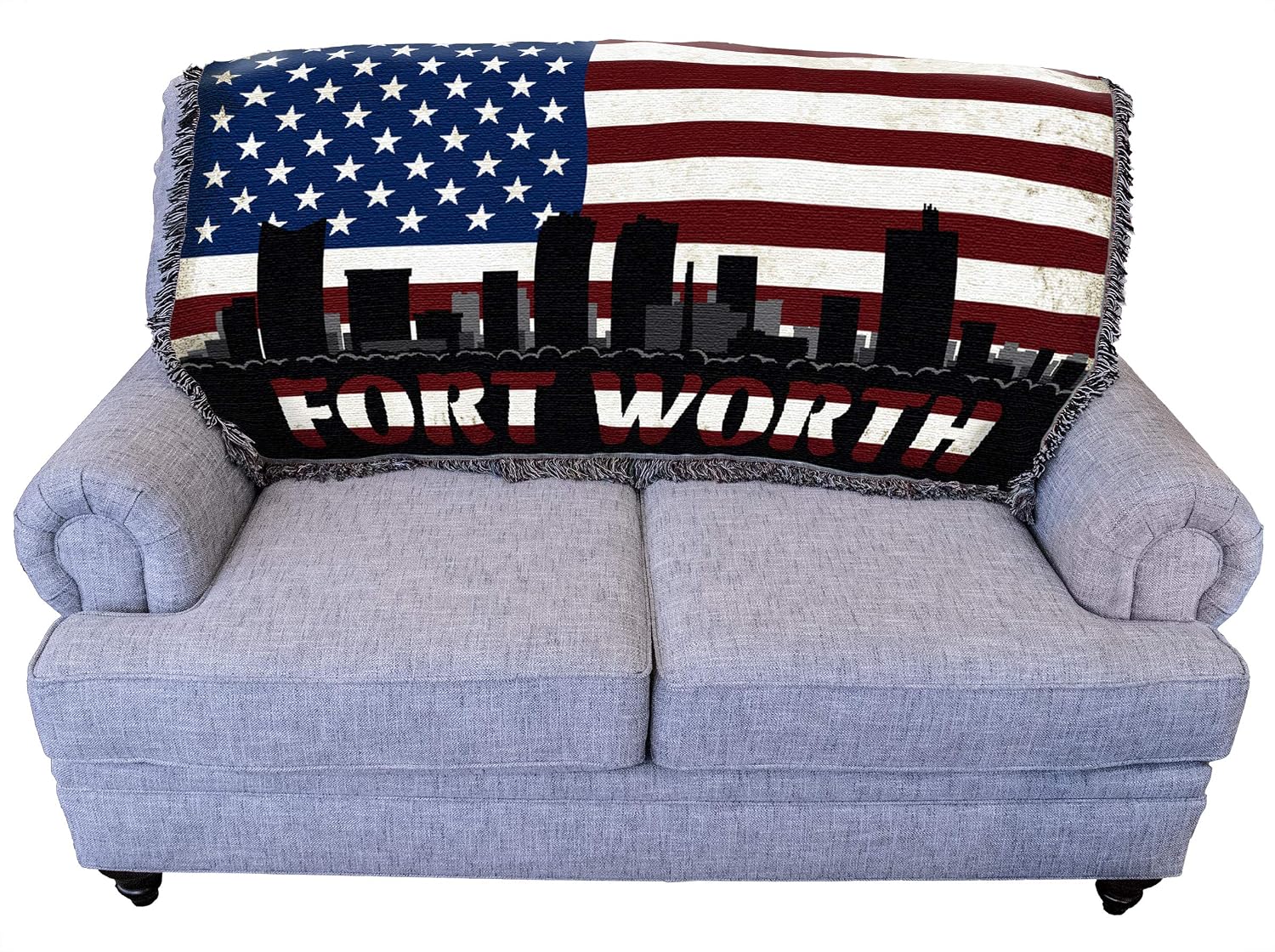 Pure Country Weavers Texas - Fort Worth - City American Flag Blanket - Gift Tapestry Throw for Back of Couch or Sofa - Woven from Cotton - Made in the USA (61x36)