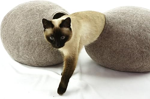 Kivikis Cama para gato cueva cueva para siestas de gato iglú 100 hecho a mano de lana de oveja tamaño Grande L para gato de 68kg 1216libras Marrón