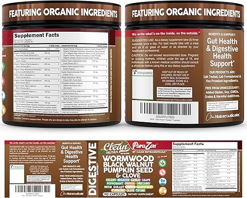 Miniatura 8 de Clean Nutra Ajenjo Negro Nuez Clavo Semilla de Calabaza Orégano Neem Papaya Ajo Clavo de Apio Uva Menta Coptis Tomillo Oliva Cúrcuma Shilajit