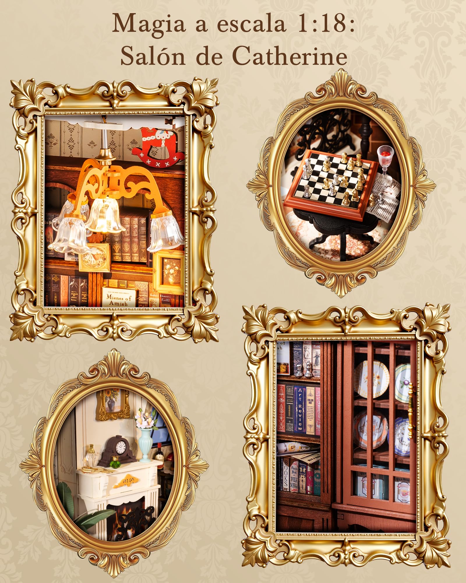 Rolife Maquetas Salón Vintage de Catherine-284 Piezas DIY Miniature House Diorama, Casas Miniaturas para Montar Puzzle 3D Madera Book Nook para Adultos Adolescentes ¡Ningún Pegamento Necesario