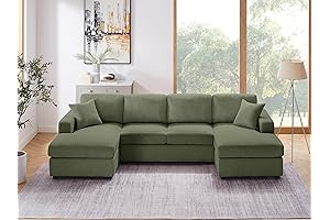 118'' Sectional Sofa, Plush Green Corduroy Couch