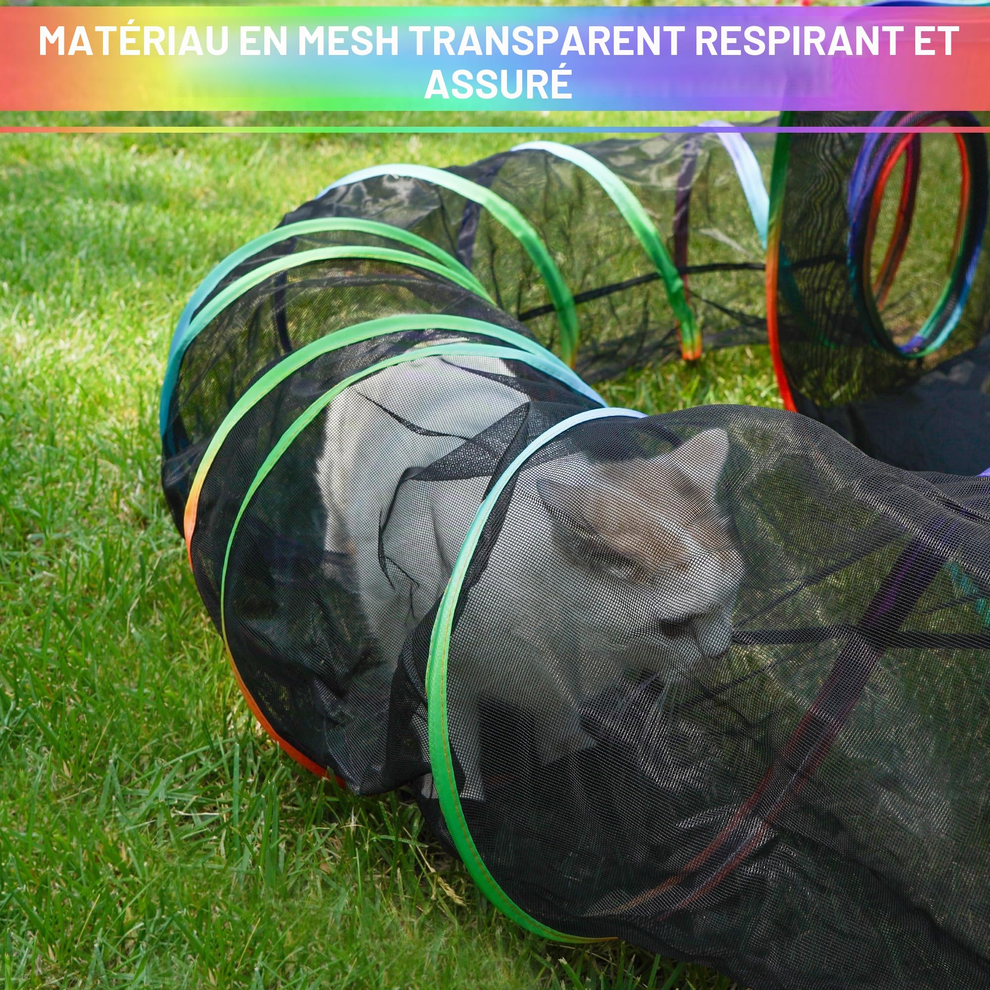 Tente pour chat extérieure 2 en 1 - Tunnel et enclos en plein air - Boîtier portable - Tunnel fermé - Petits chiens, lapins