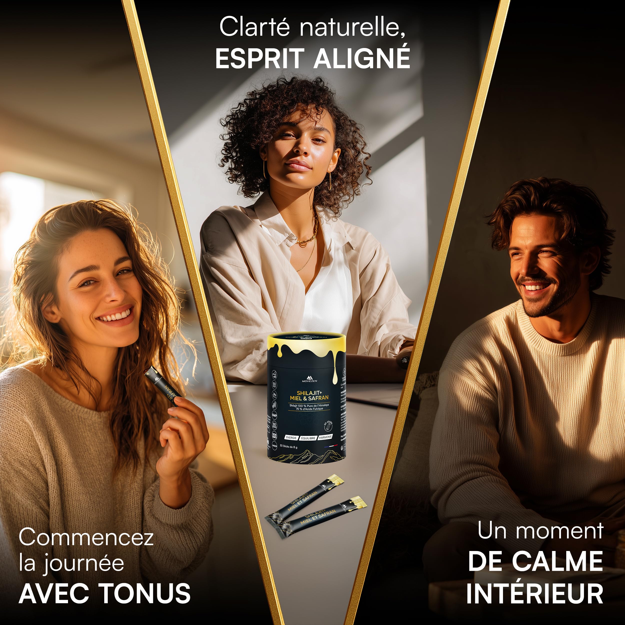 Shilajit+ Miel & Safran Bio, Résine Authentique 100% Pure de l’Himalaya, Énergie Durable, Vitalité, Concentration, 30 Sticks de 8 g, Riche en Acide Fulvique & Humique, 85+ Minéraux