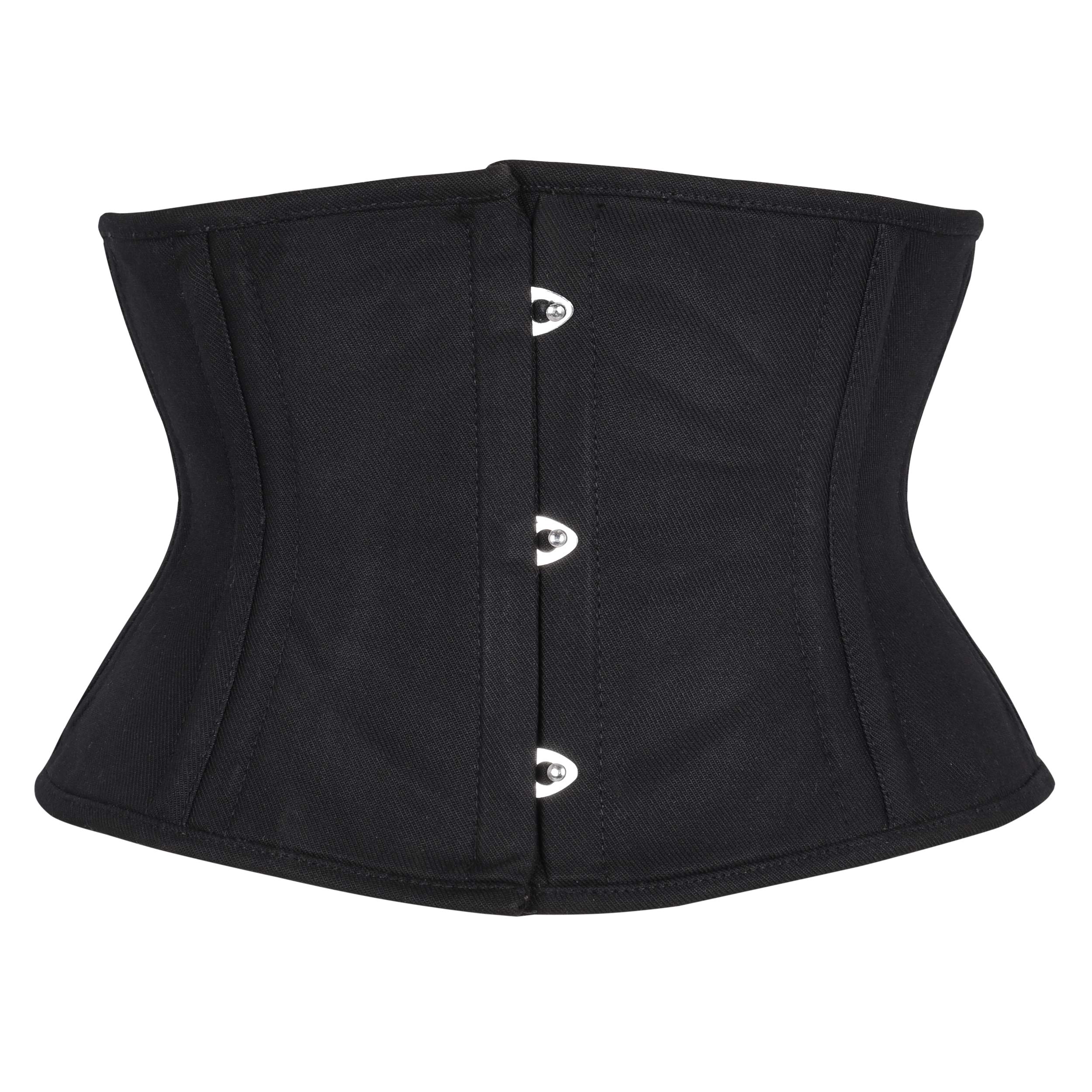 BIDMOOR Underbust Corset Steel Boned Heavy duty waist trainer, Hourglass Body Shaper (2X-small, Black Cotton)
