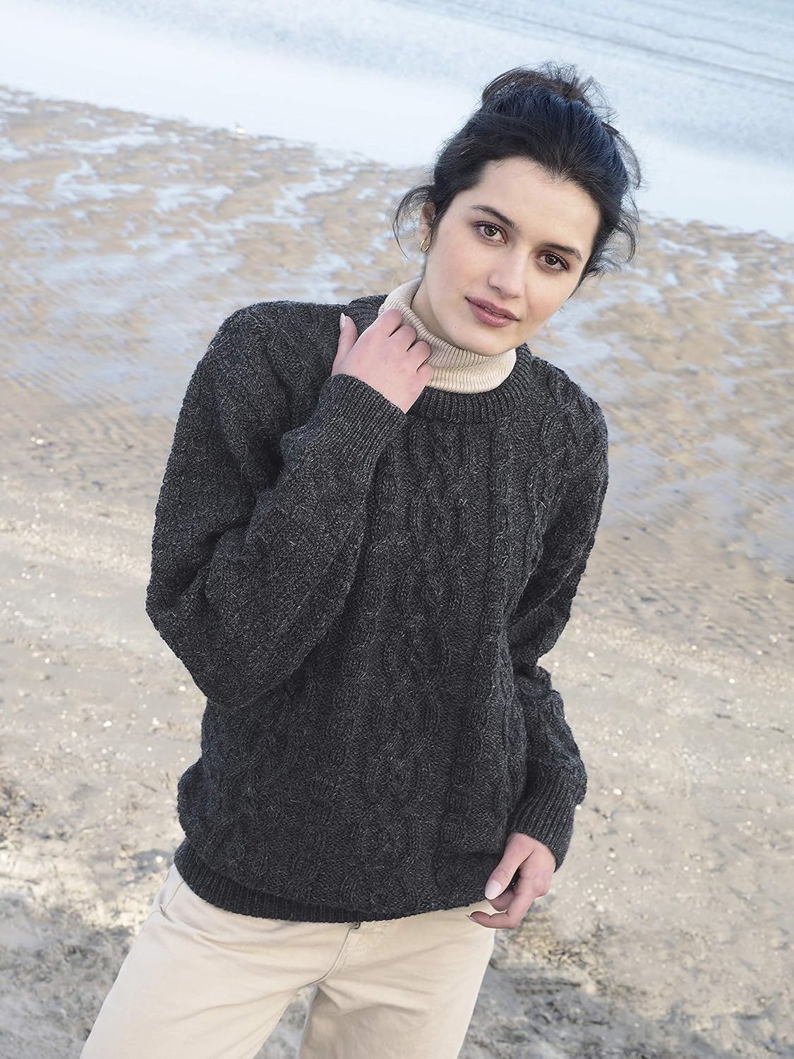 Aran Crafts Basket Stitch Crew Neck Sweater (100% Wool) - Image 6