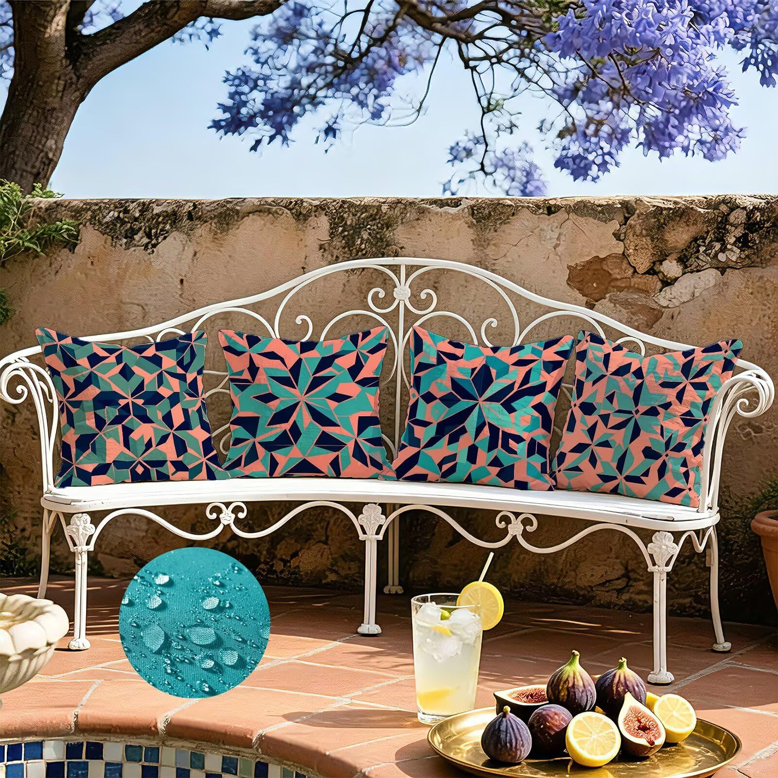 Blu Federe Cuscini Divano 50x50cm, Cuscini da Esterno Set de 4, Cod-450