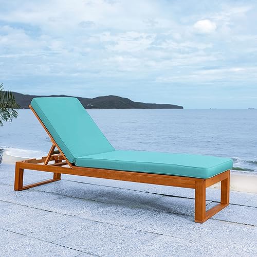 SAFAVIEH Outdoor Collection Solano (PAT7024Q) - Tumbona ajustable para patio, madera maciza y azul aguamarina