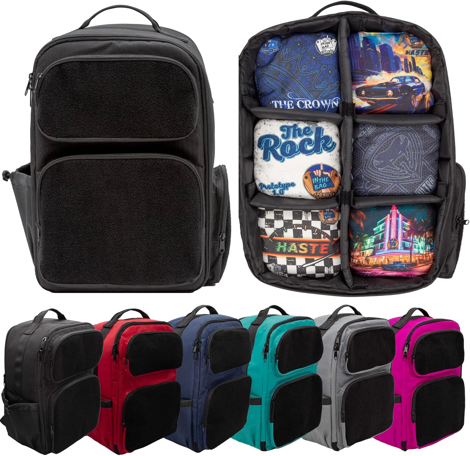 Cornhole Backpack for 8 Sets of Bags | Heavy Duty with Padding on All Sides and Padded Straps- Fits up to 32 Cornhole Bags Black