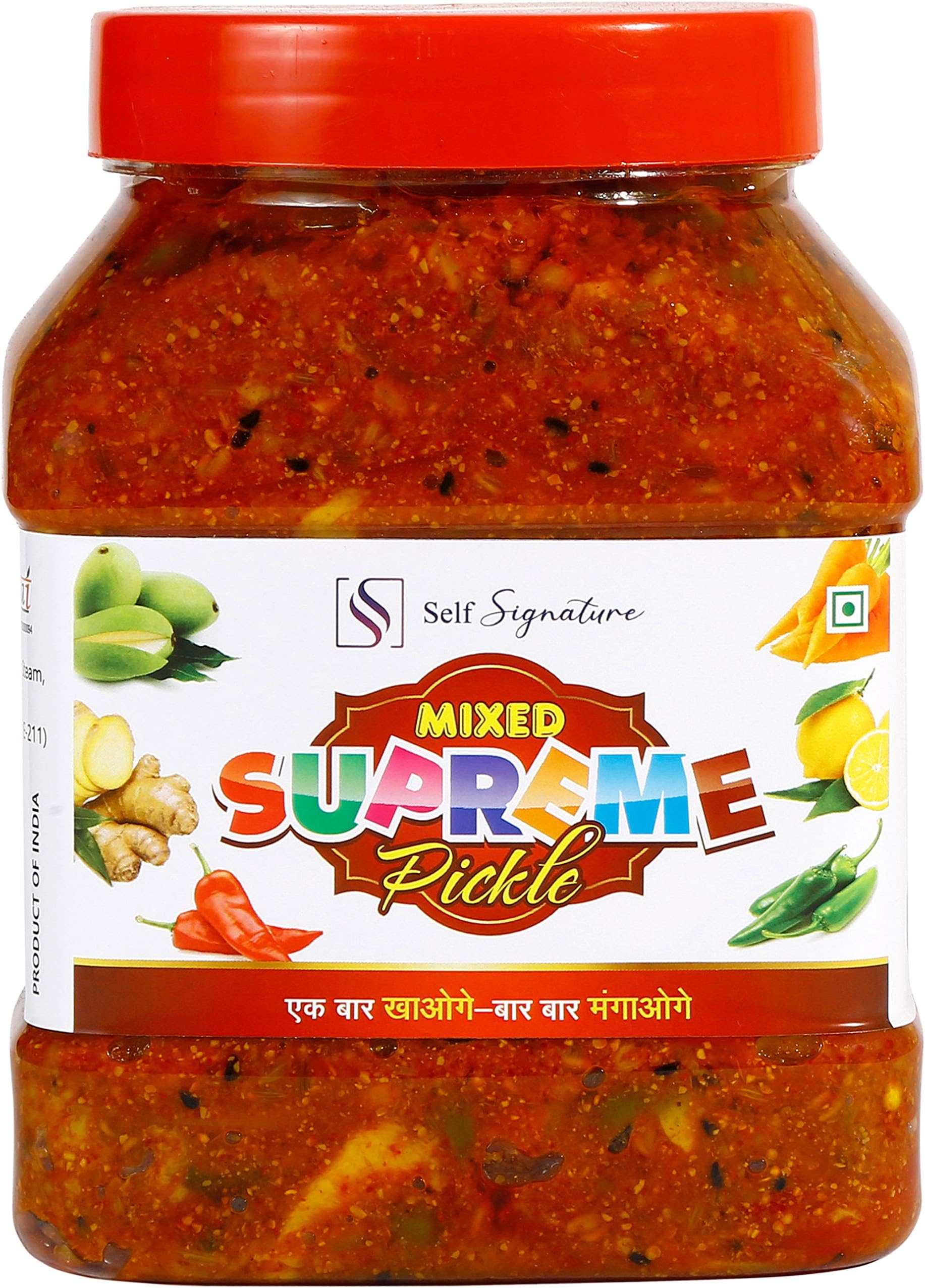 Self Signature Homemade Mix Veg Achar Marwadi Mixed Vegetable Pickle (Supreme Mixed, 1 Kg)