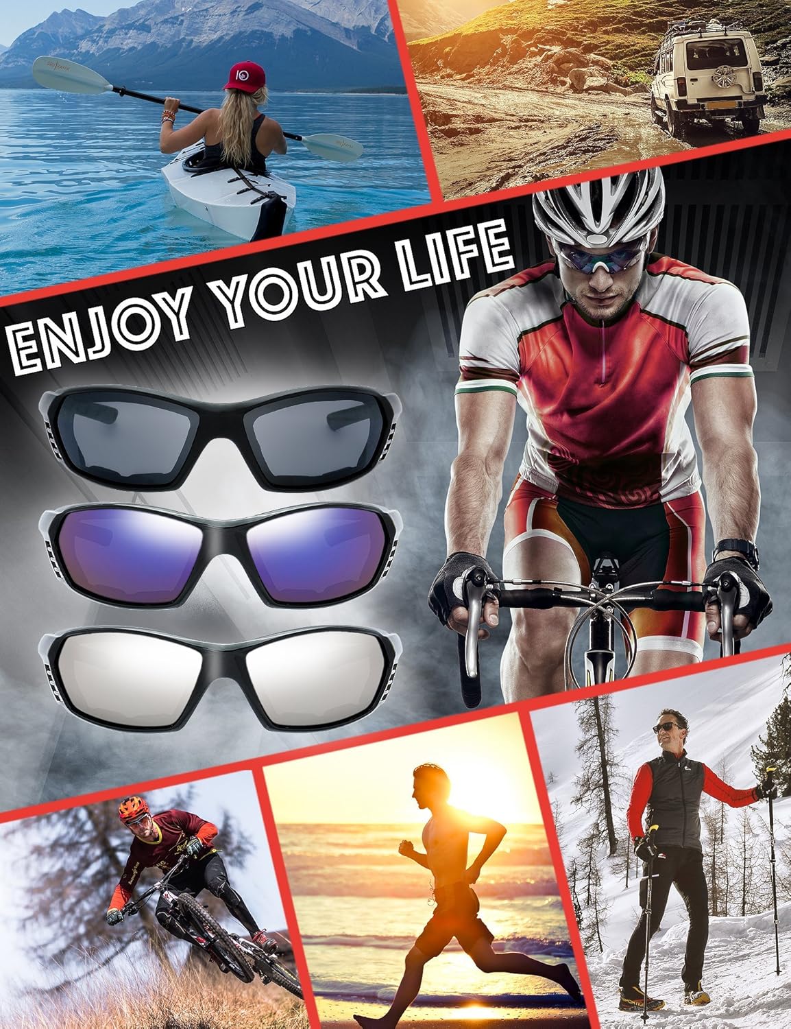 Motorcycle Riding Glasses Padded Frame Lens Block 100% UVB/UVB for Outdoor Activity Sport - Image 3