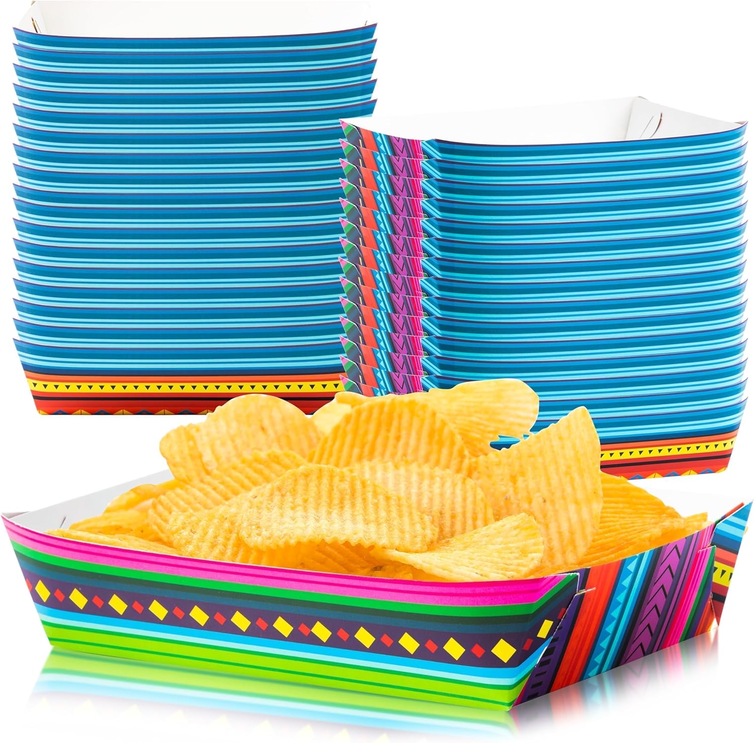 Mexican Cinco de Mayo de Taco Nights Food Trays 100Pcs Mexican Nacho Popcorn Unassembled Trays Snack Candy Holder Disposable Paper Plates Holiaday Carnival Party Picnic Food Container