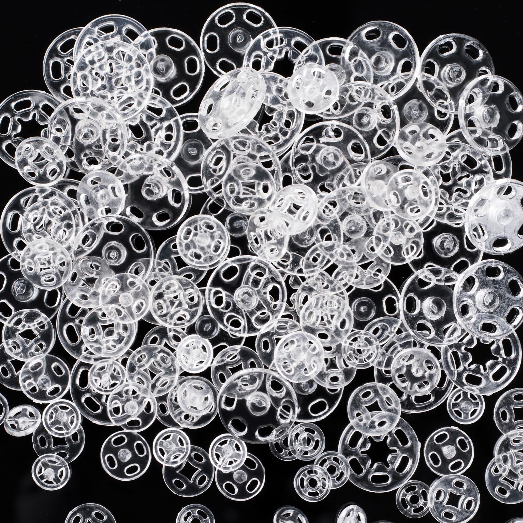 Pndeyo 36 Set Sew-on Snap Buttons, 7mm 10mm 15mm Plastic Snaps Fasteners, Invisible Clear Press Buttons for Shirt Skirt Jeans Coat Jacket Windbreaker Hats Shoes Bag