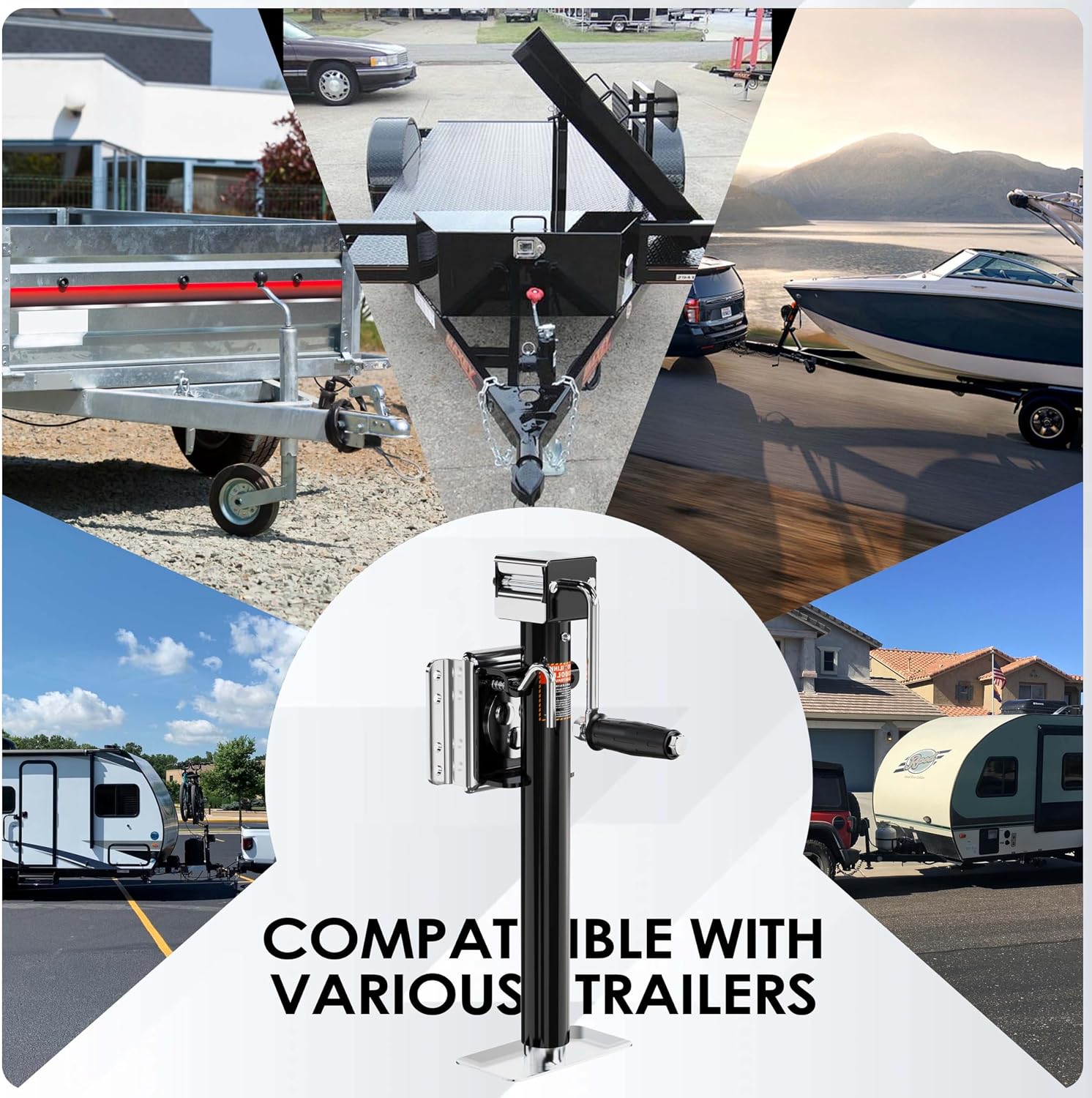 YOMILINK Bolt-On Trailer Jack, Load Capacity 2500 lbs, 15" Lift, Heavy Duty Swivel Jacks, for RV, Horse, Yacht, Utility Trailer, Capacity 2000-2500 lbs
