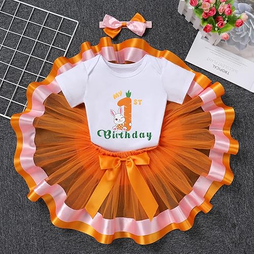 Miniatura 2 de IBTOM CASTLE Disfraz de conejito para el primer cumpleaños de bebé niña princesa mameluco y falda tutú y diadema 3 piezas de accesorios para fotos
