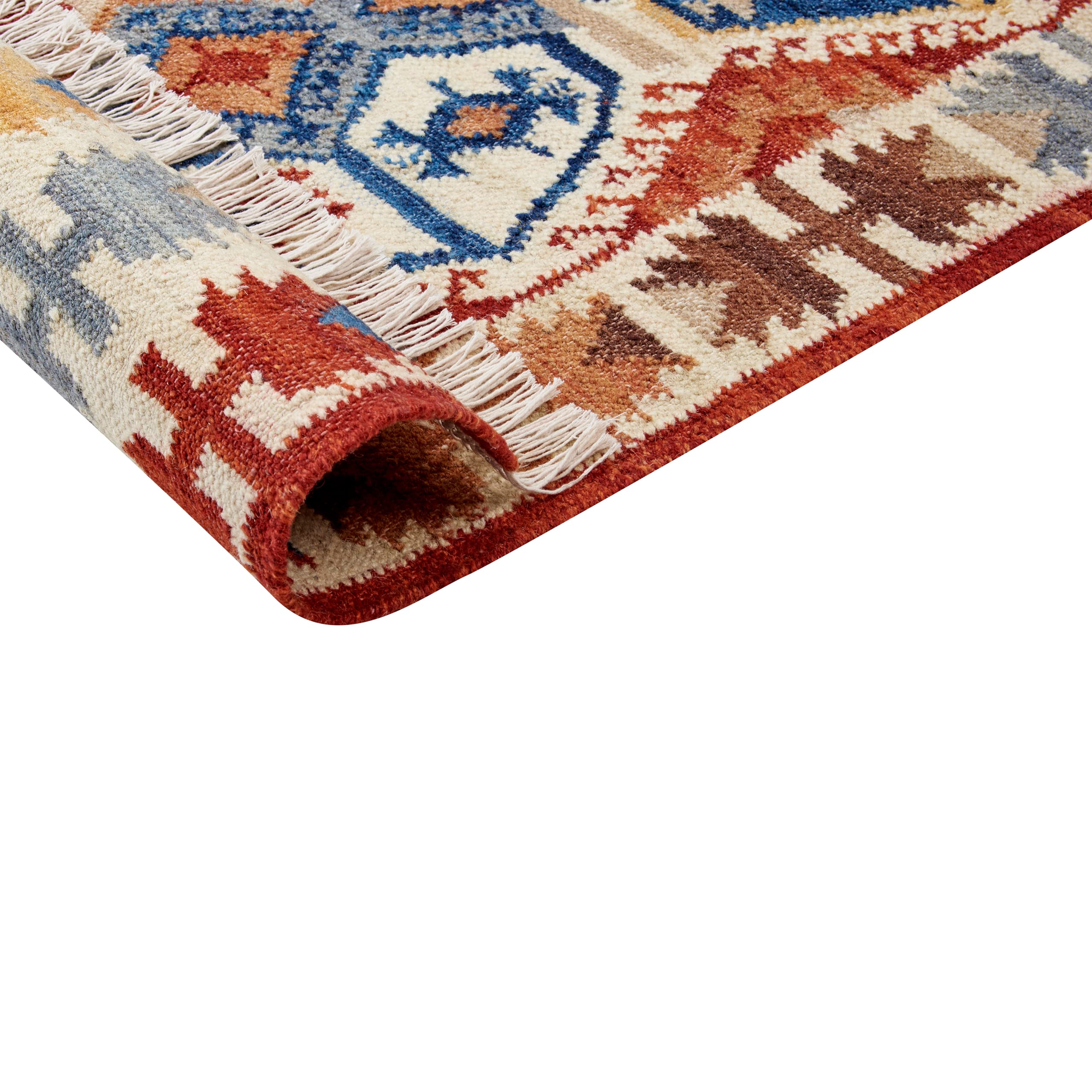 Grand Tapis Kilim Multicolore En Laine - 200x300 Cm, Fait Main, Franges, Motif Oriental