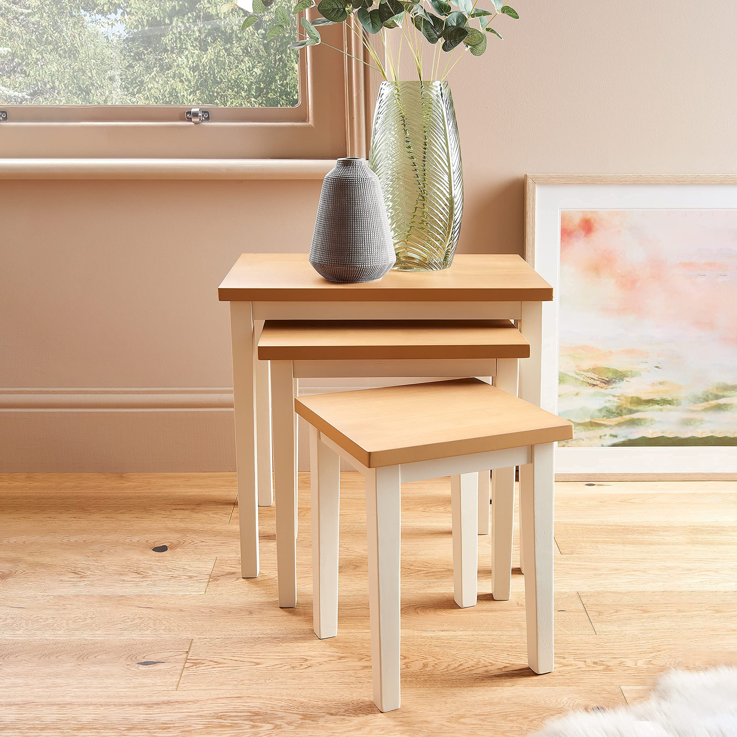 Buy Home Treats Nest of Tables 3 Wooden Side Tables in White and Pine
