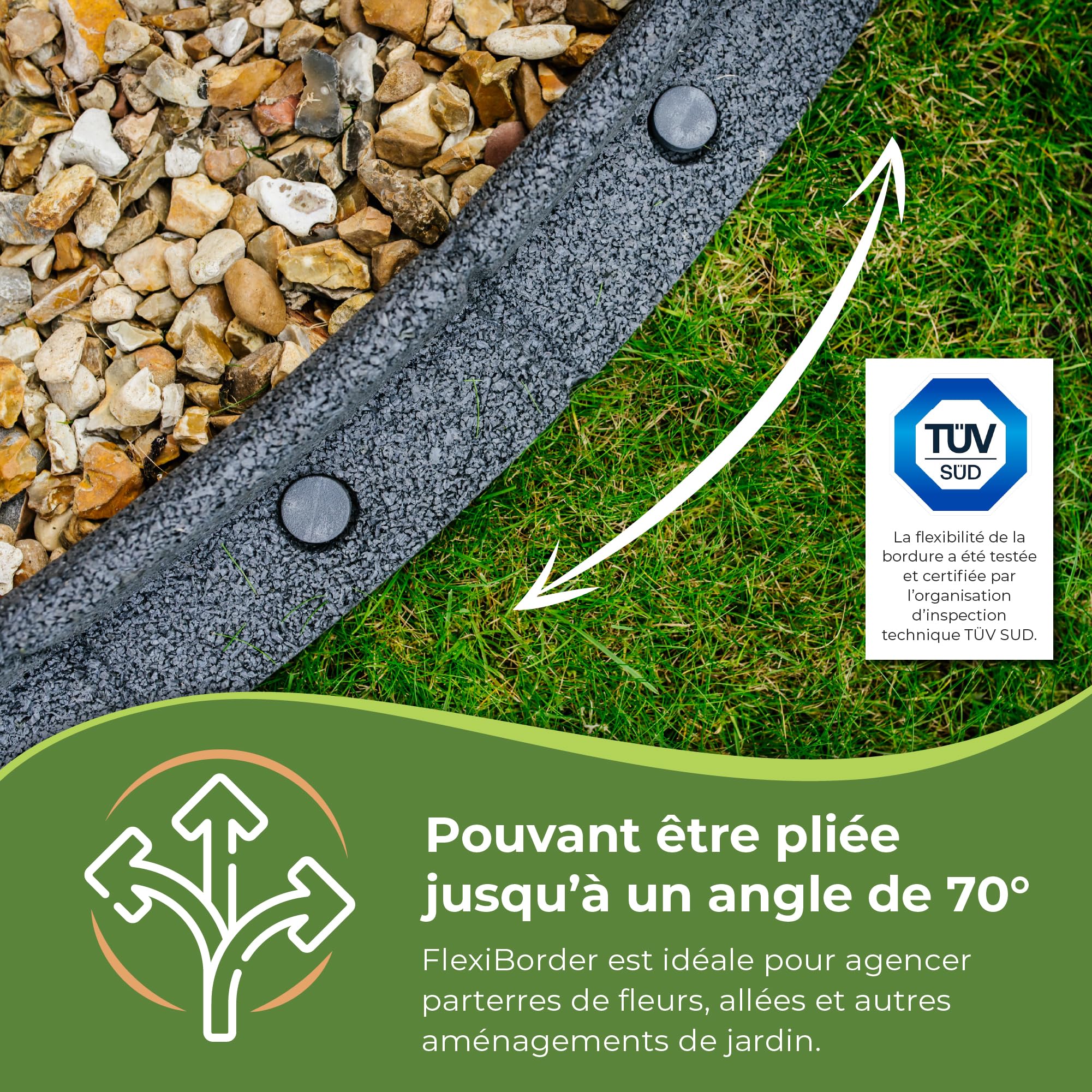 FlexiBorder – Bordure de Jardin Flexible - Bordure Jardin Exterieur pour Gazons, Allées, Surplombs et Pelouses Artificielles - Gris – Longueur de 6 x 1m