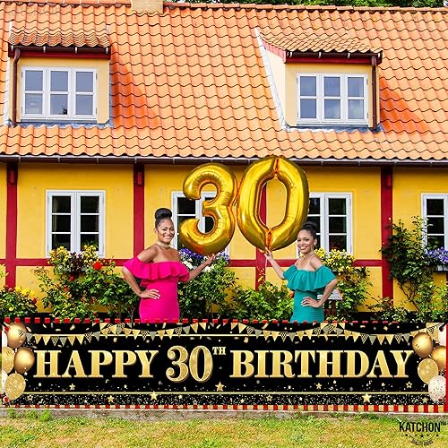 Miniatura 6 de KatchOn, Cartel grande de feliz cumpleaños 30 para patio, 120 x 20 pulgadas, decoraciones de cumpleaños número 30 para mujeres y hombres, pancarta