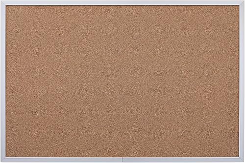 Universal 43613 - Tablón de anuncios, corcho natural, 36 x 24 pulgadas, marco de aluminio con acabado satinado