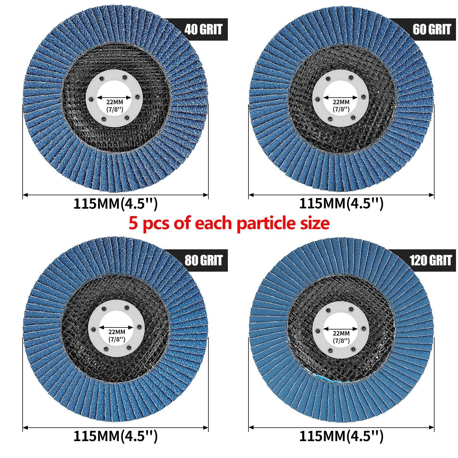 Discos de láminas 5/20 piezas Muelas abrasivas 115 mm | Disco de lijado de grano 40/60/80/120 de 4,5 pulgadas for herramienta abrasiva de madera(20PCS MIX)