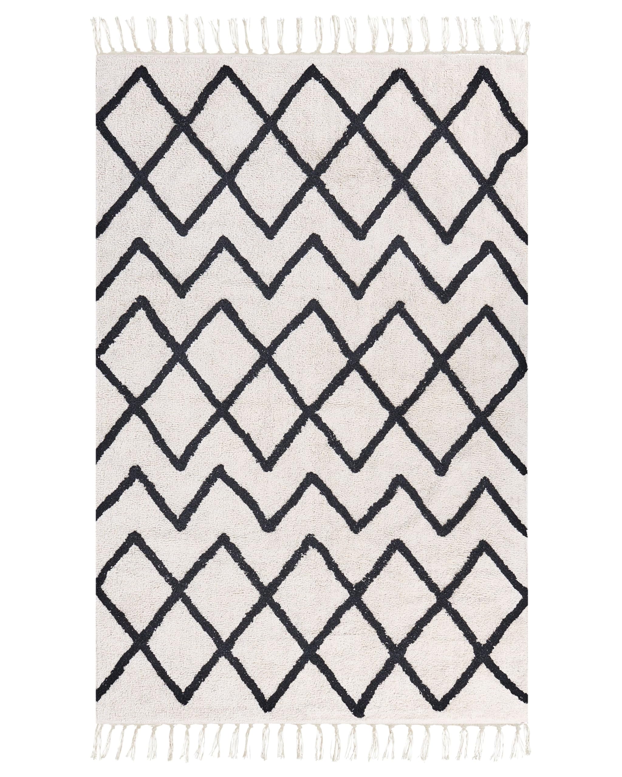 Dywan bawełniany tuftowany geometryczny frędzle 160 x 230 cm beżowo-czarny Eldes