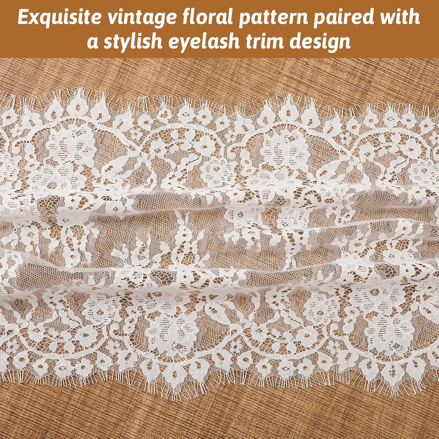 Floral Embroidered Laces Fabric, 11.22" Wide 3 Yard White Eyelash Lace Fabric Lace Ribbon, Laces Trim Ribbon for Wedding, Sewing, DIY Crafting, Home Decor (White)