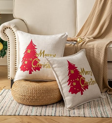 Miniatura 3 de Fundas de almohada navideñas de 20 x 20 pulgadas, fundas de almohada bohemias para sofá cama, paquete de 2 fundas de cojín decorativas de lino con