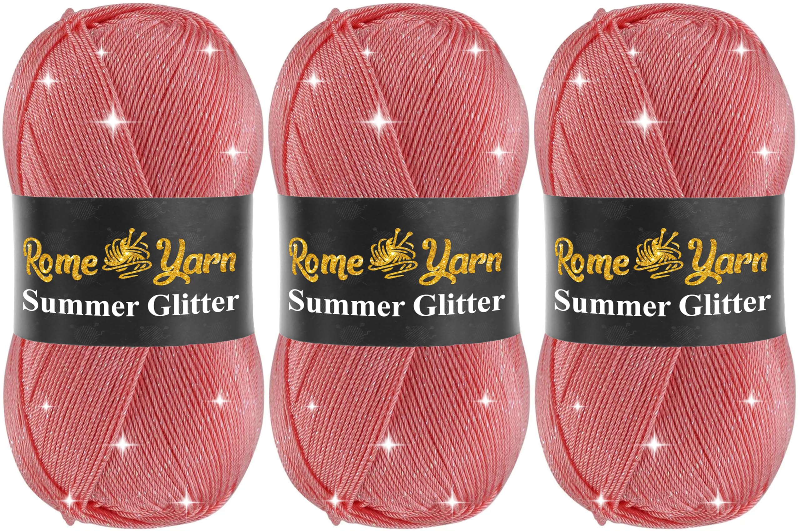 Summer Glitter Yarn 3 Pack (3 x 100g) | Metallic Sparkle Lace Yarn | Soft Anti-Pilling Acrylic Microfiber | Fine Yarn #2 | Silky Satin Texture | 340m Each for Knitting & Crochet (766 Light Pink) โ image 1