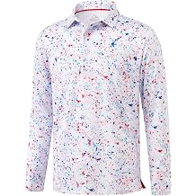 Obla Mens Long Sleeve Golf Shirts Dry Fit Print Polo UPF50+ Sun Shirts