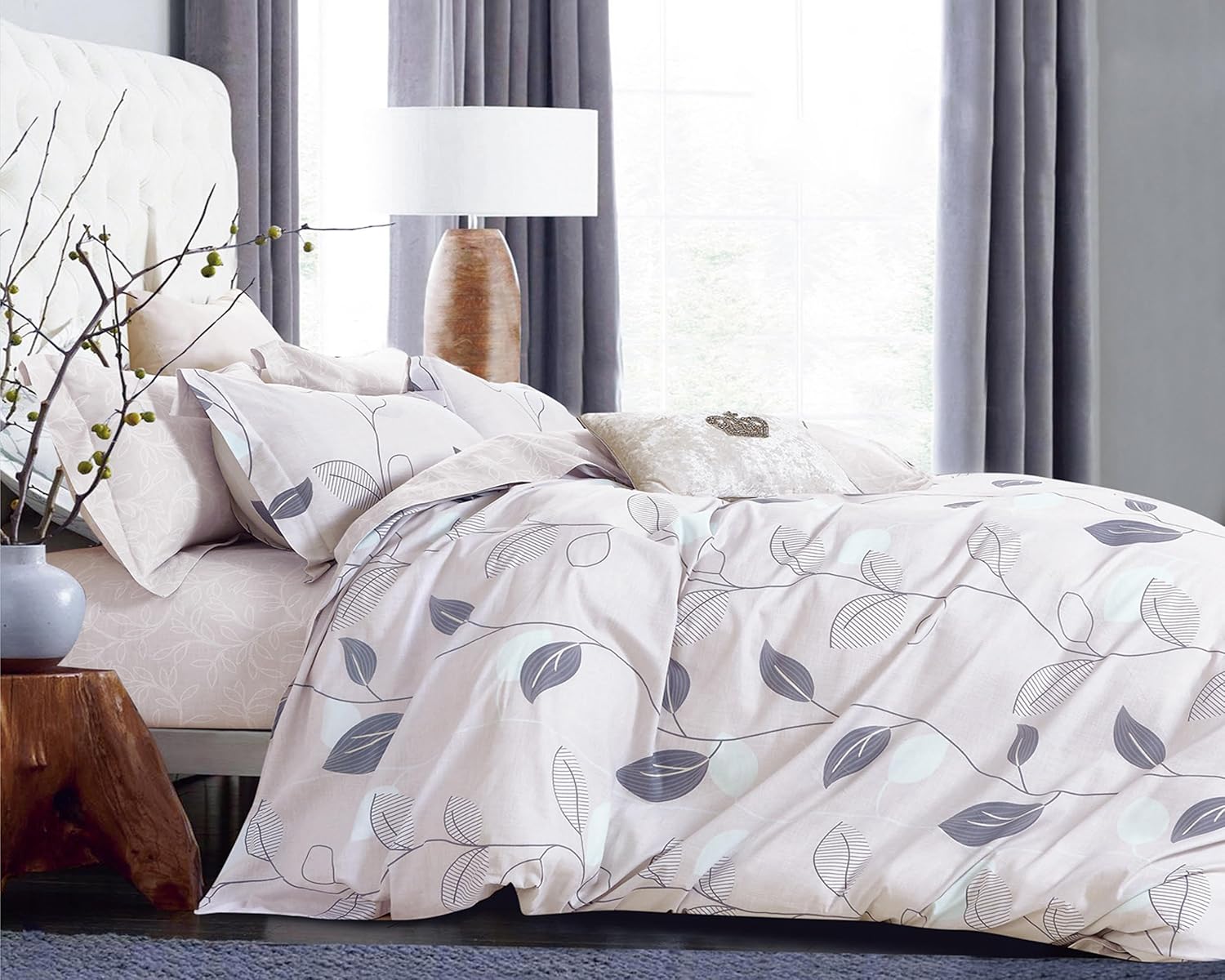 Swanson Beddings Elegant Leaves 5-Piece 100% Cotton Bedding Set: Duvet Cover, Two Pillowcases and Two Pillow Shams (California King)