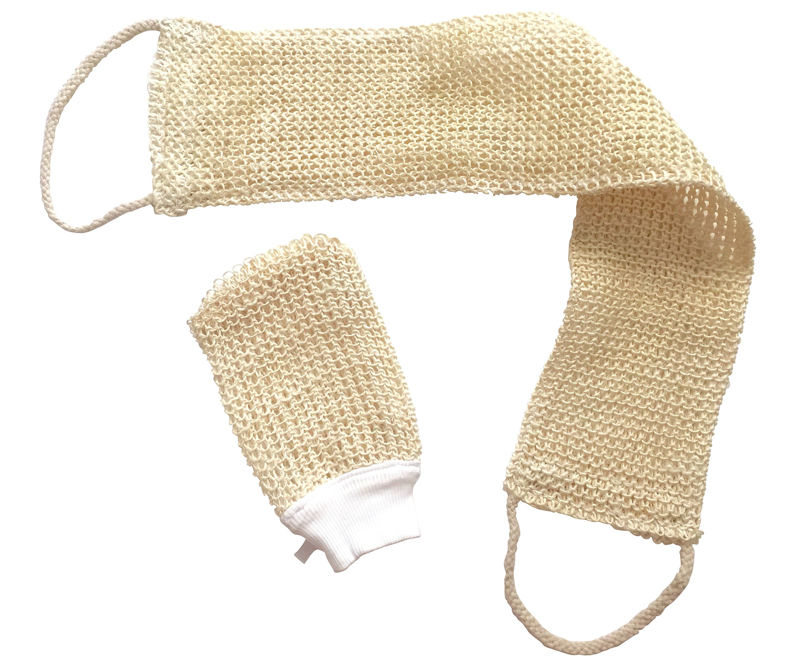 Exfoliating Sisal Back and Body Scrubber + Bath Mitt Glove with Cuff