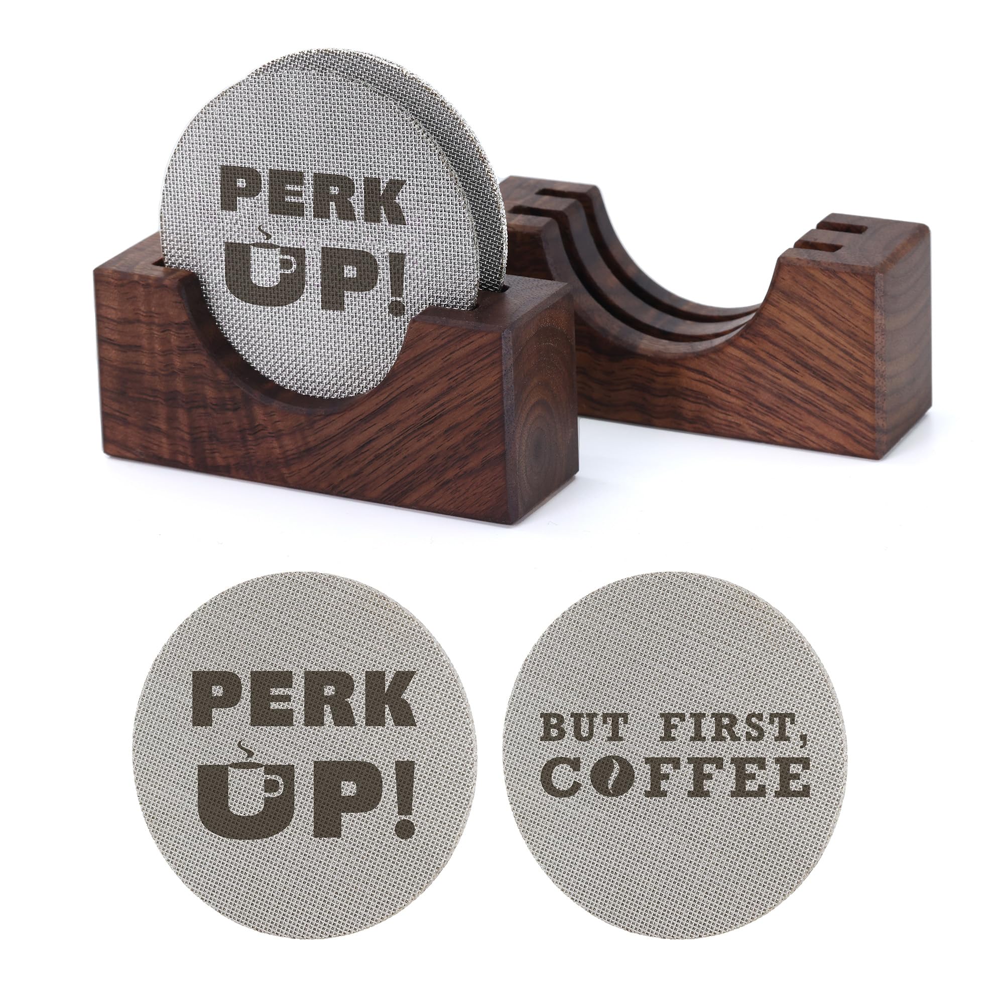 2Packs 53.3mm Espresso Puck Screen | Handmade Walnut Stand | 1.7mm Thickness 150?m 316 Stainless Steel