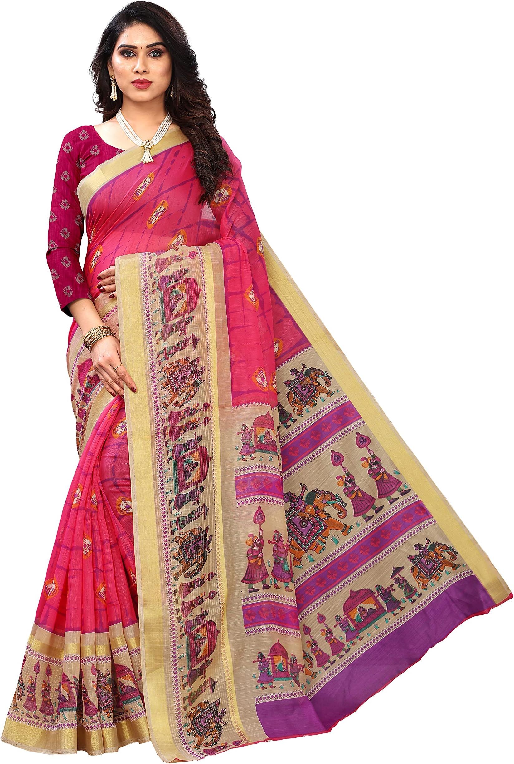 Bee M Pee Designer Women's Banarasi Cotton Saree with Blouse Piece for women