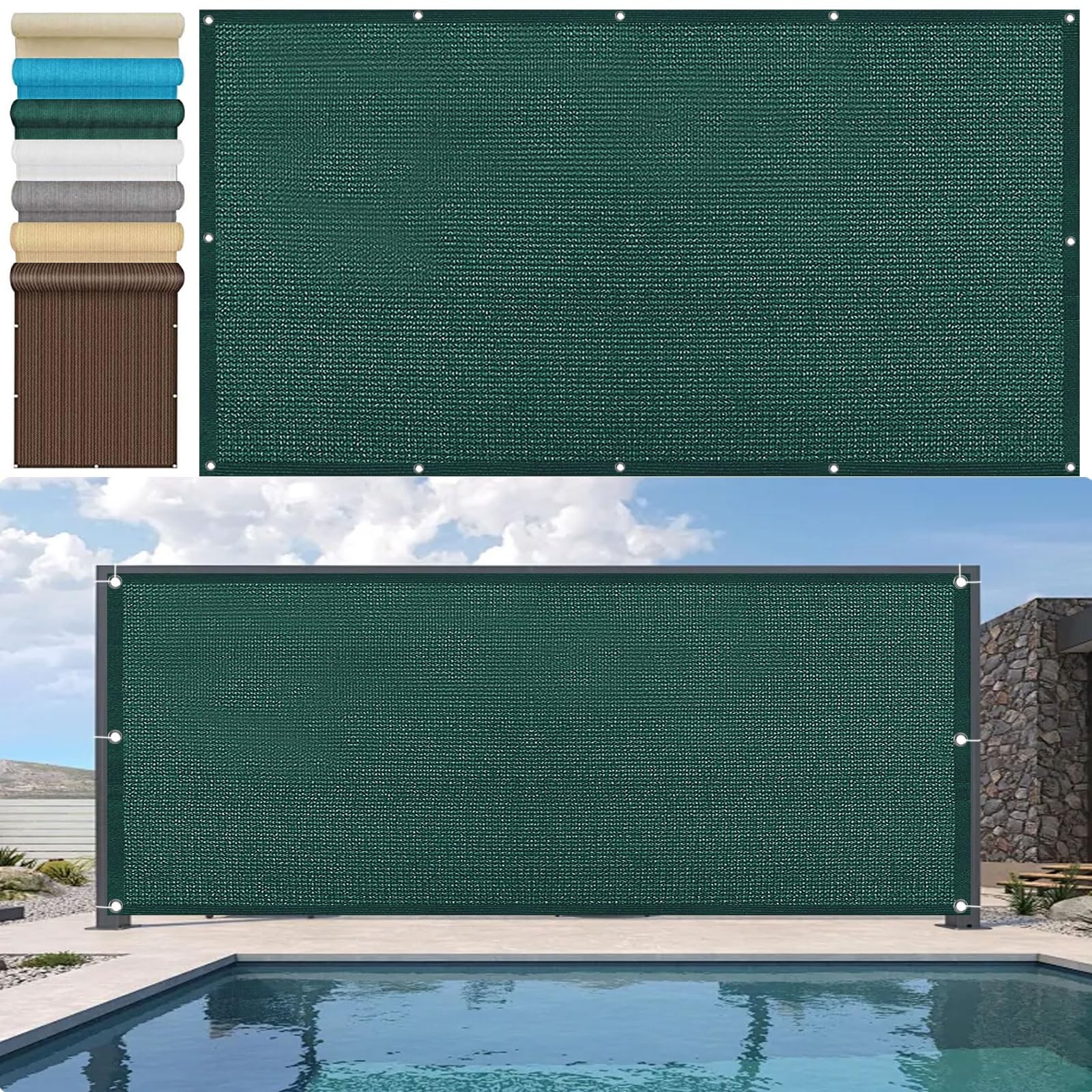 Pantalla Privacidad Balcon 90 x 900 cm Protección de Privacidad Balcón Pantalla Malla Sombreo con Cuerda y Bridas para Balcón Jardín, Verde Oscuro