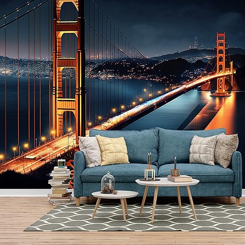 Miniatura 4 de Vista nocturna Golden Gate Bridge Lights San Francisco City Landscape Papel pintado de pared grande para dormitorio, oficina y sala de estar, pegar