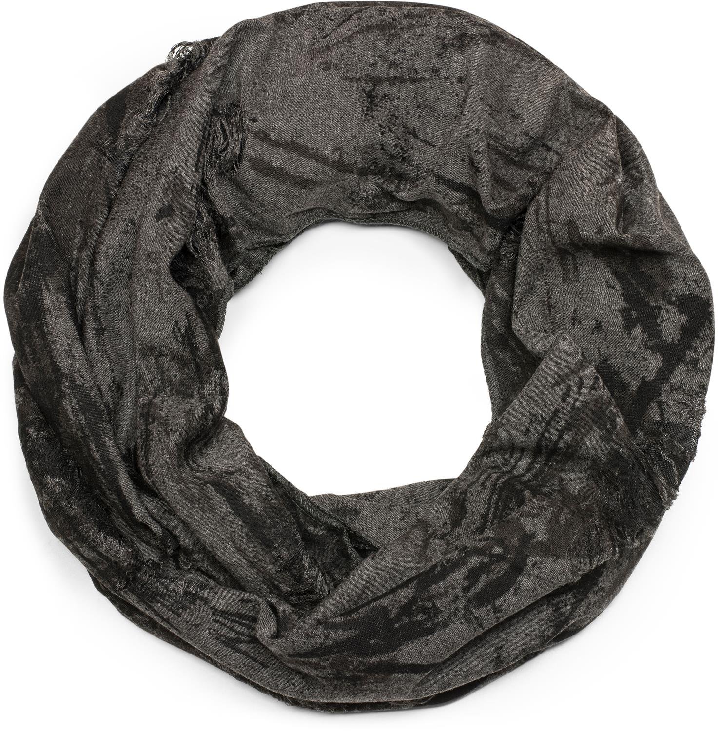 Stylebreaker Women's Dark Grey Patterned Tube Scarf In Ripped Vintage Used Look, Snood, Shawl, Unisex 01016150, Color: