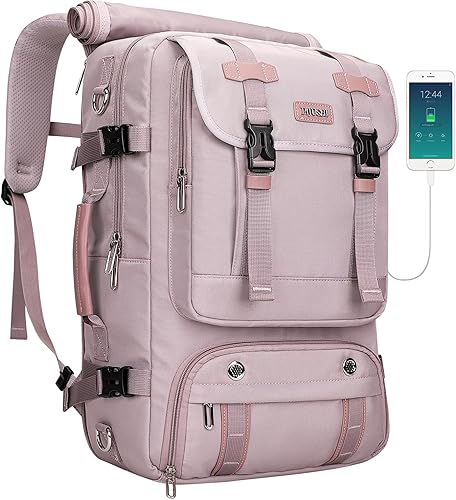 PIJUSHI Mochila de viaje para mujer, mochila de equipaje de mano, aprobada por vuelo, bolsa de lona convertible para laptop de 16 pulgadas, Púrpura