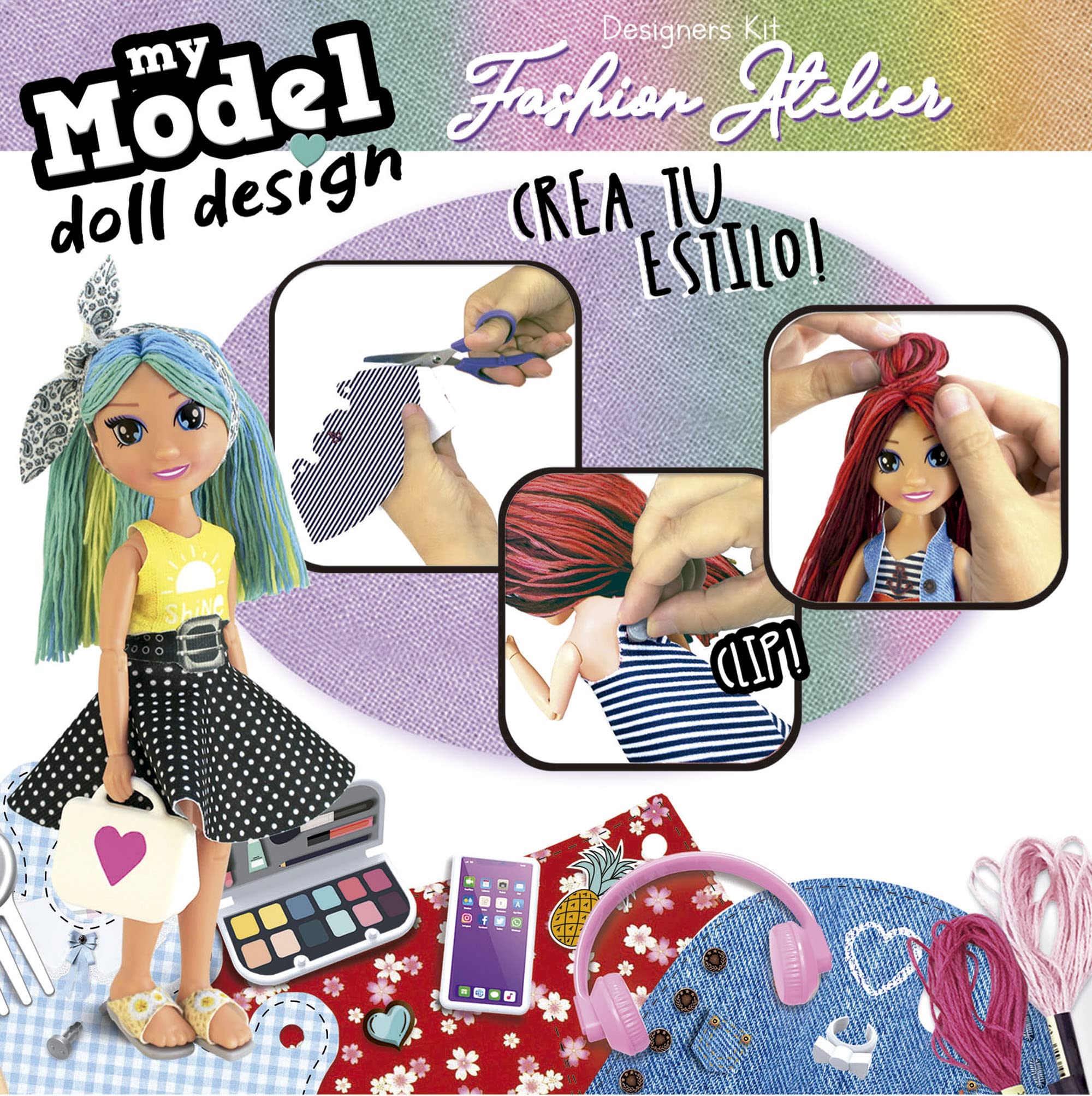 Educa - My Model Doll Design Fashion Atelier | CREA más de 300 increíbles Looks Distintos. Muñeca articulada, péinala, Corta la Tela y vístela. Incluye maniquí y Armario (19350)