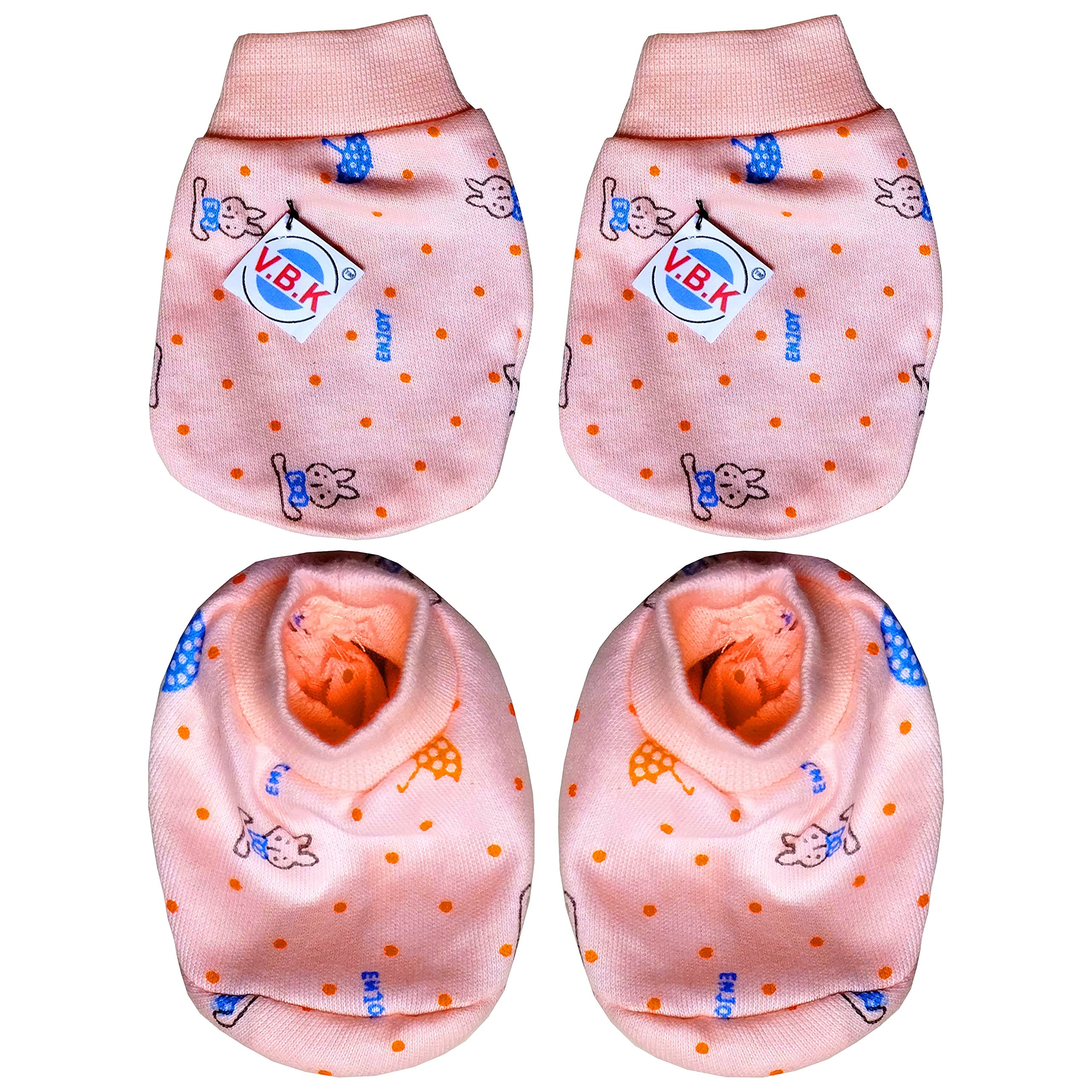 V.B.K® Baby Boy and Baby Girl Mittens and Booties Combo Set/Gift Set, 4 Pair Of Hand Mittens and 4 Pair Of Leg Booties (Socks), 0 to 4 Months, Pure Hosiery Soft Fabric 2