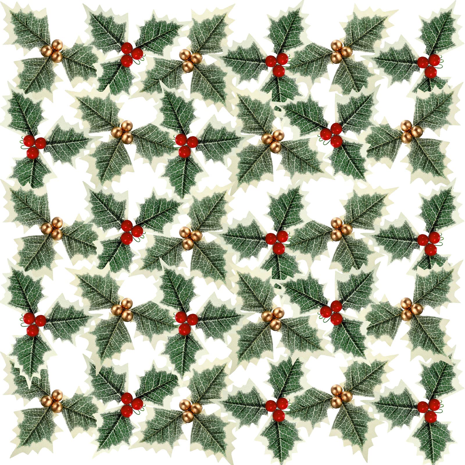 wordmouk 30pcs Christmas Artificial Holly Berry with Green Leaves, Artificial Fruit Red and Gold Berry Pine Cone for Xmas Tree Arrangement Craft Wedding Party Festive Home Gift Decorations