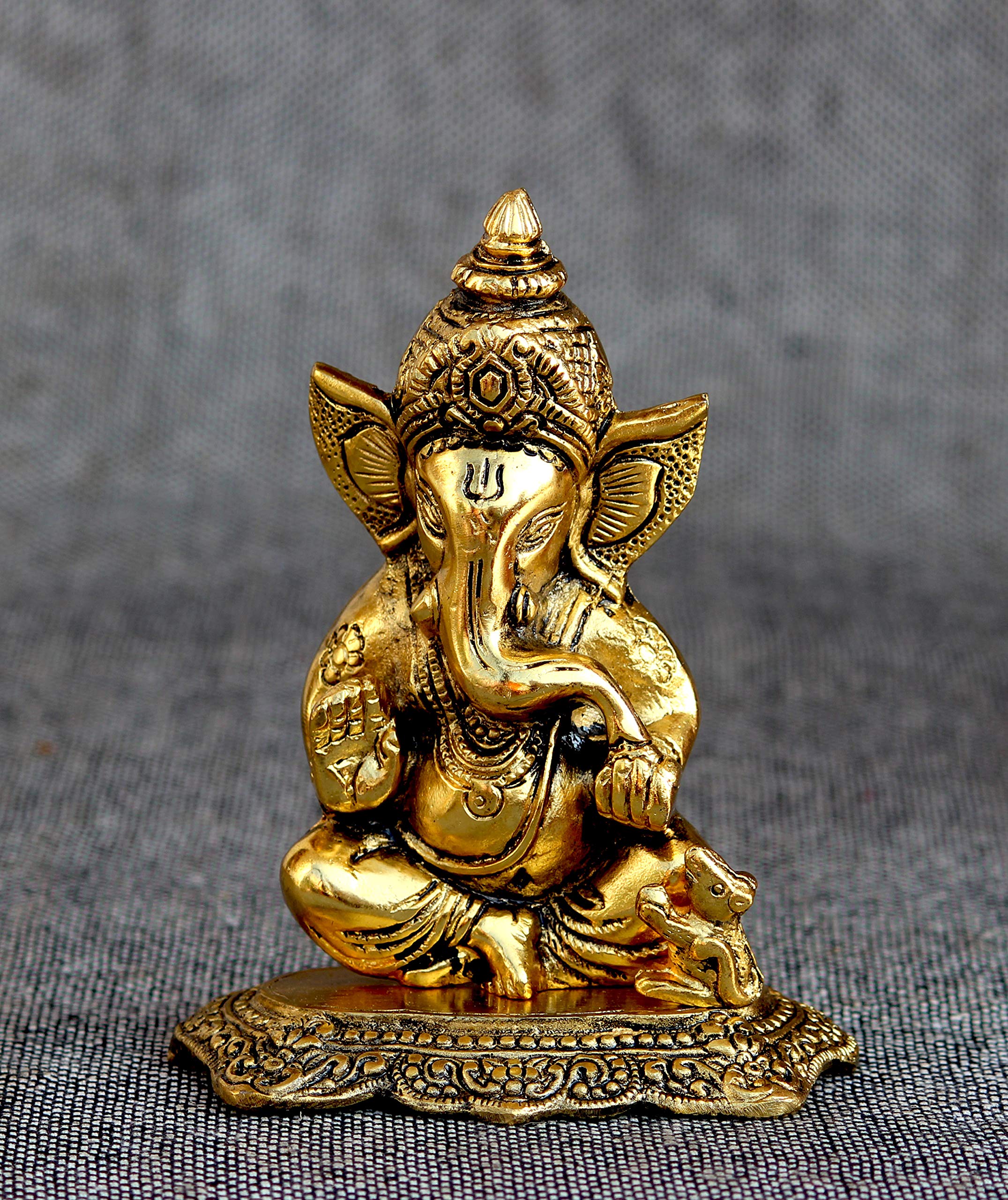 Craft Junction Handpainted Blessing Lord Ganesha Decorative Decorative Showpiece - 17 cm (Metal, Gold)