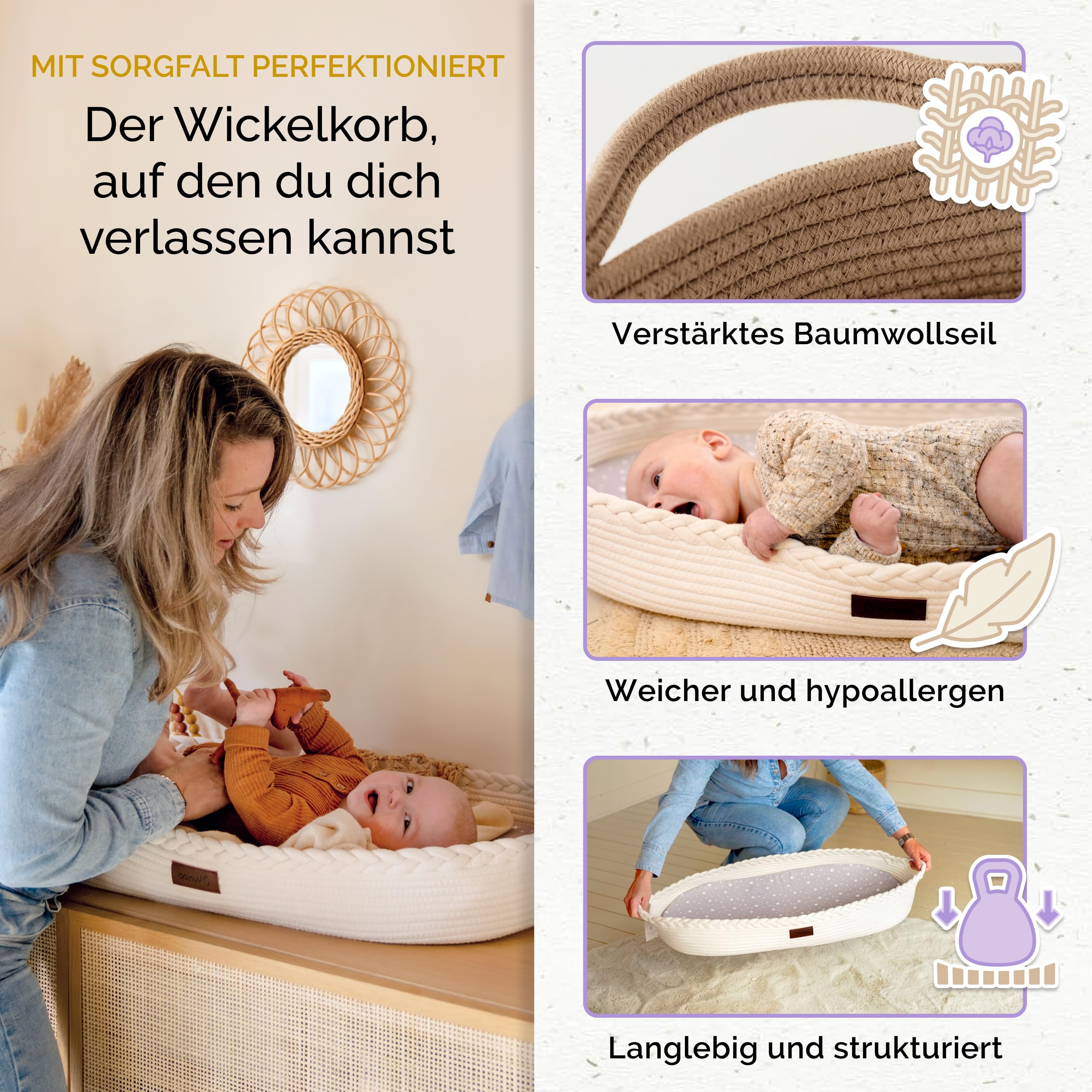 Yunioo Wickelkorb Baby mit Reise Wickelauflage, Weiche, tragbare, wasserabweisende Hülle Babykorb - Geschenke für Baby