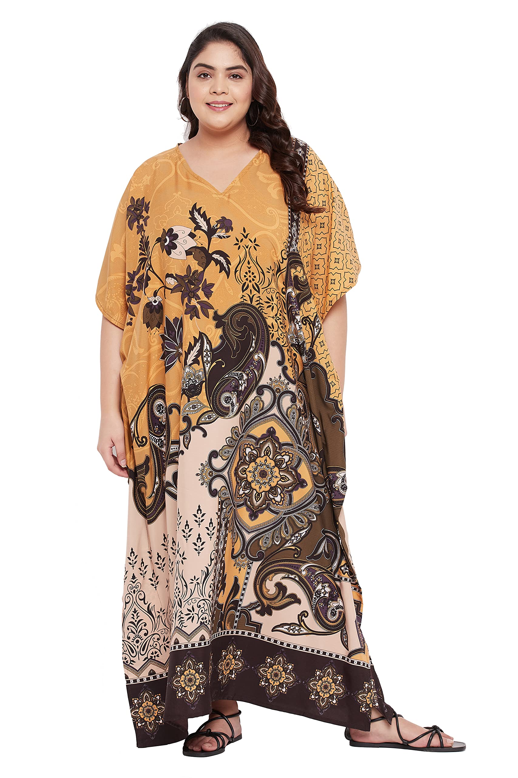 Gypsie BluKaftan Maxi for Women Polyester Plus Size Long Kimono Dress Beach Caftan Cover Up Batwing Sleeve Casual House Dress Partywear for Girls