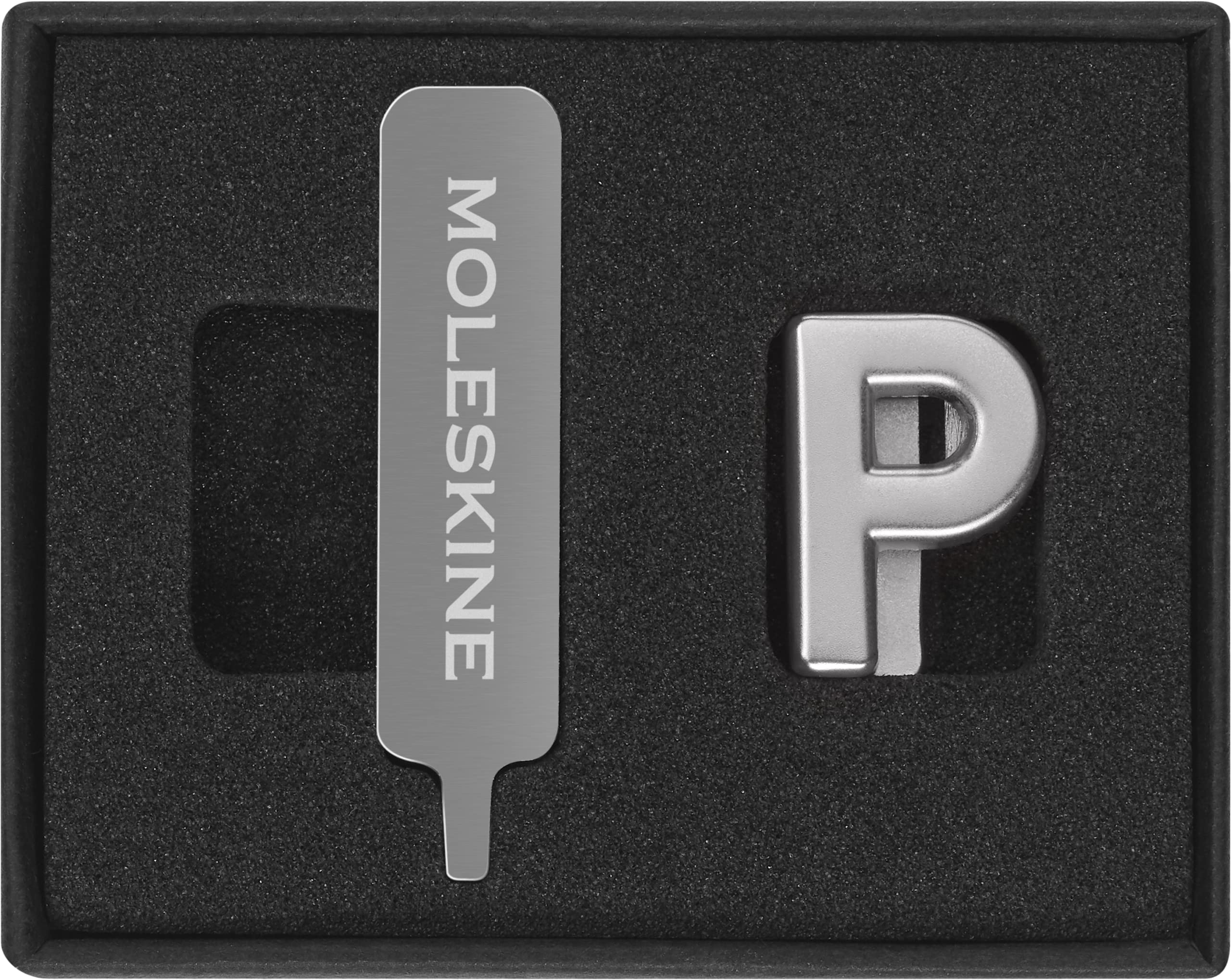 Moleskine Przypinka do notatnika lub planera litera P, przypinka do listów, dostosuj elastyczne zamknięcie, specjalny spersonalizowany prezent, kolor srebrny